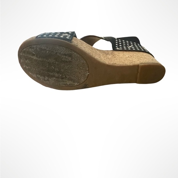 Lucky Brand Studded Black Wedge cork Sandals size 8 - Picture 3 of 5